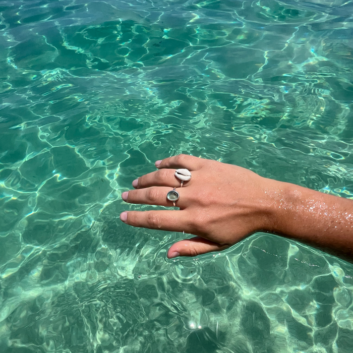 Blue Sea Glass Ring (Handmade)
