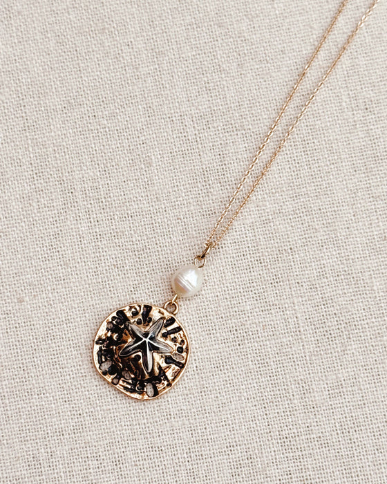 Gold Pearl Sand Dollar Beach Pendant Necklace
