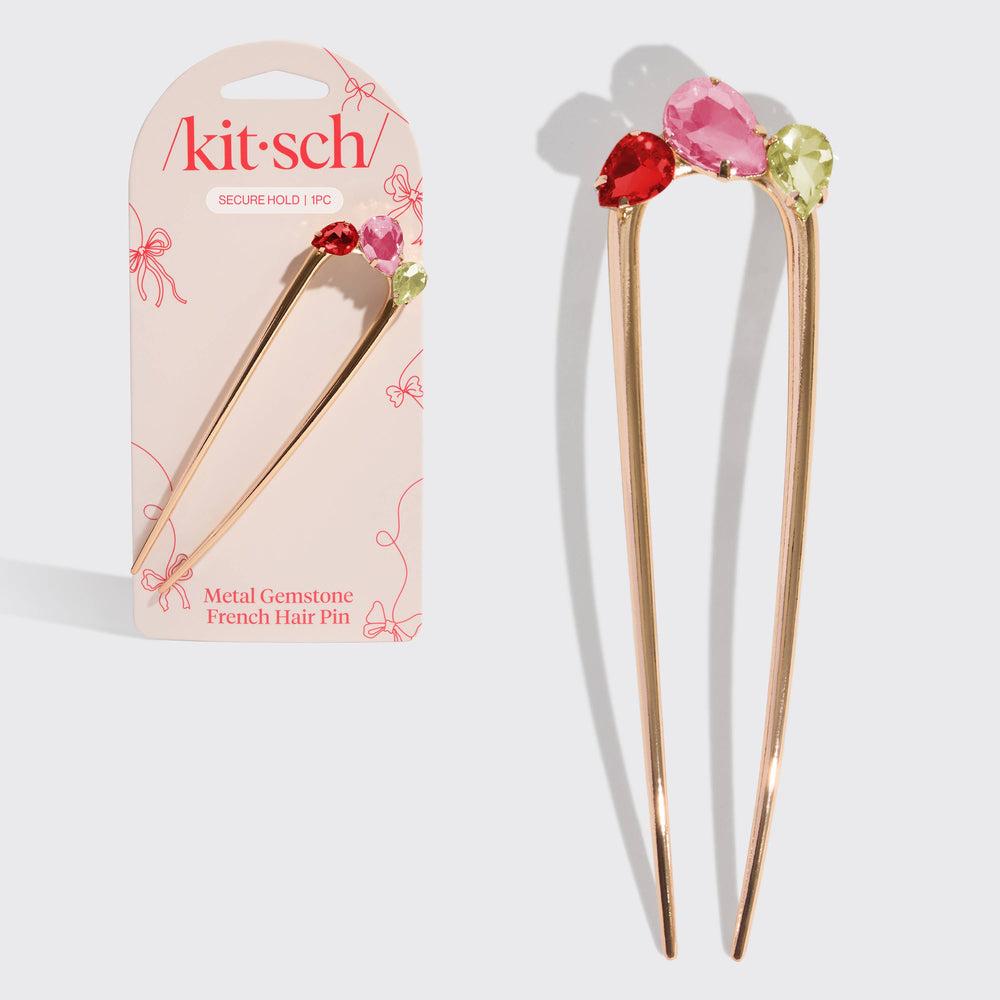 Holiday Gemstone French Hair Pin