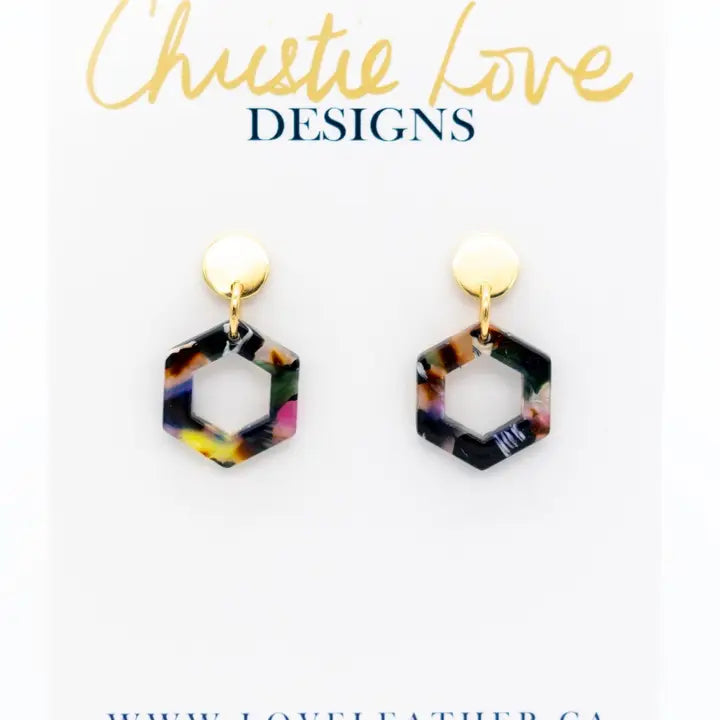 Lea  (Luxury)-Gold & Multicolour tortoise-Hypoallergenic Earrings