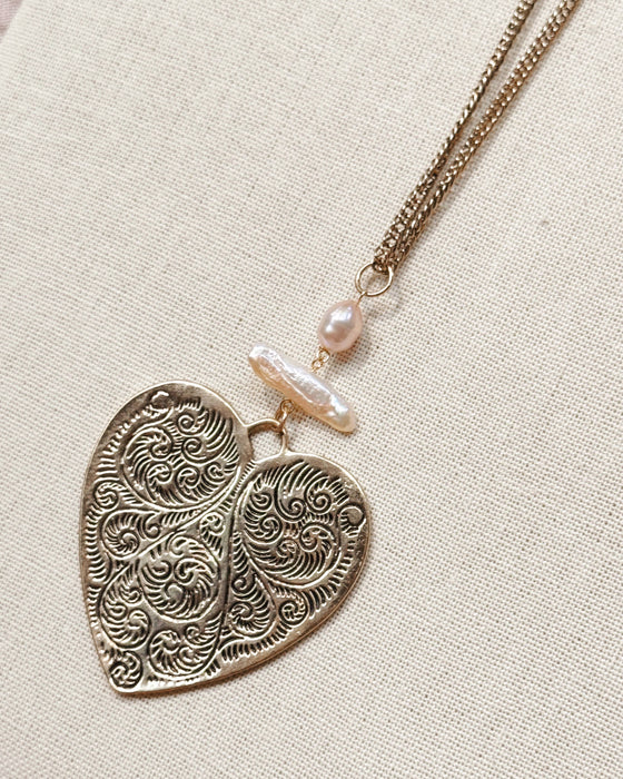 Keshi Pearl Large Heart Pendant Necklace