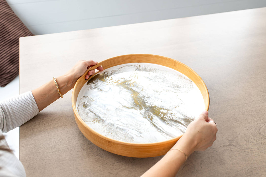 Round Bamboo Resin Serving Trays - NO TARIFFS!