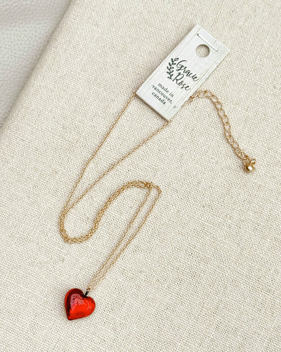 Red Venetian Glass Heart Charm Necklace