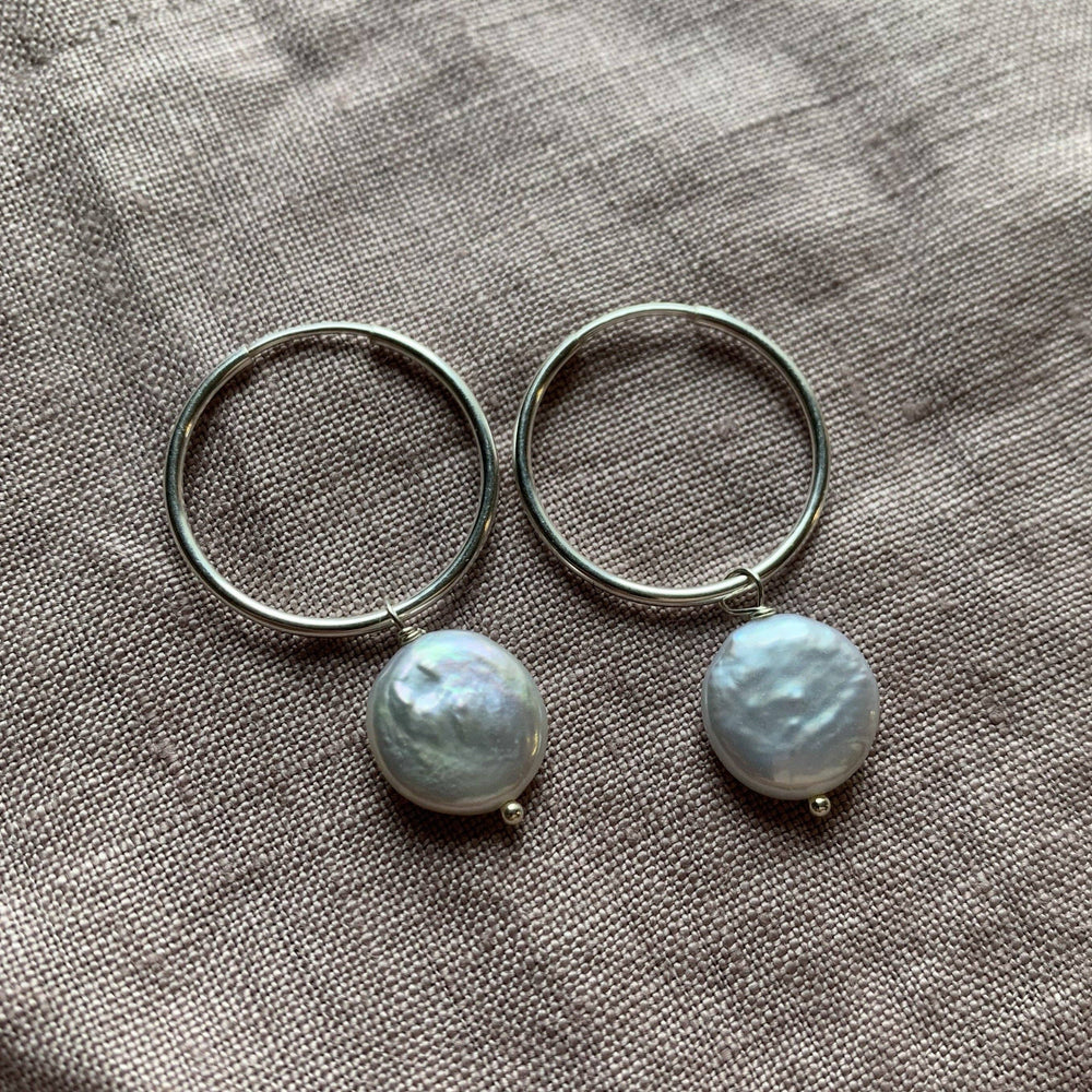 Brenda Hoops | Cream Pearls & Silver