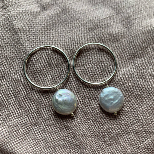 Brenda Hoops | Cream Pearls & Silver