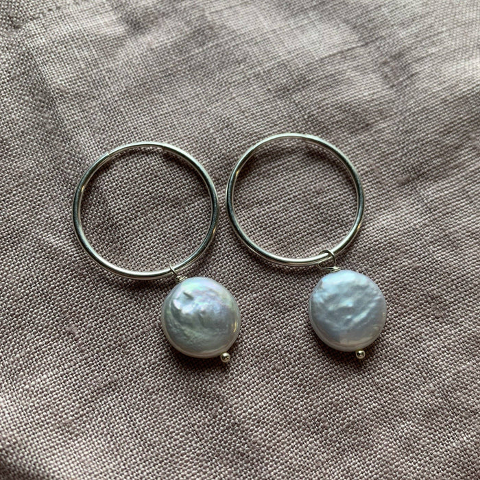 Brenda Hoops | Cream Pearls & Silver