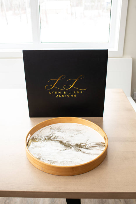 Round Bamboo Resin Serving Trays - NO TARIFFS!