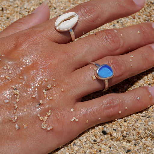 Blue Sea Glass Ring (Handmade)