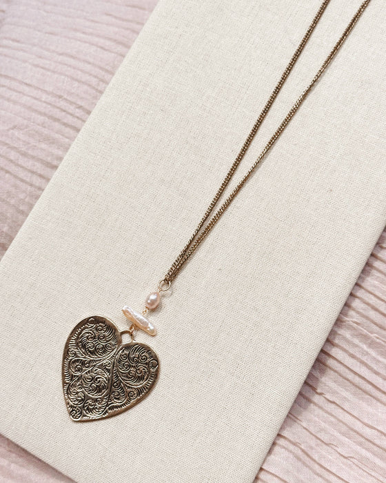Keshi Pearl Large Heart Pendant Necklace