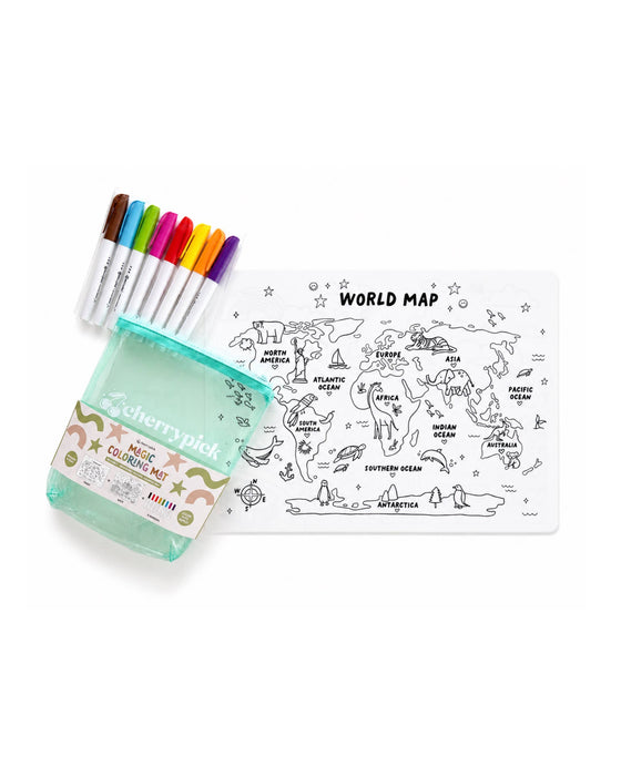 Magic Coloring Mat - Silicone Washable & Reversible Coloring Placemat and Markers Set