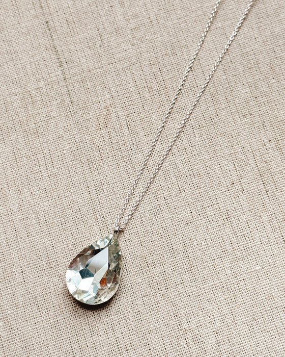 Minimalist Bridal Clear Crystal Pendant Long Necklace