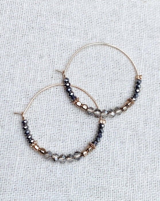 Glam Gold & Grey Crystal Beaded Hoop Earrings