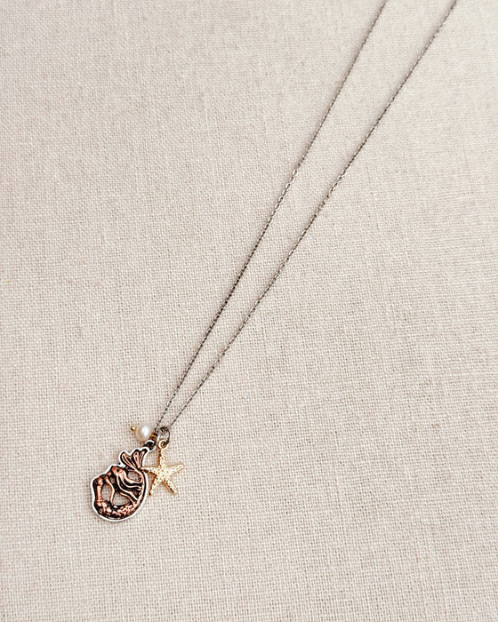 Pearl Mermaid Cluster Charm Necklace