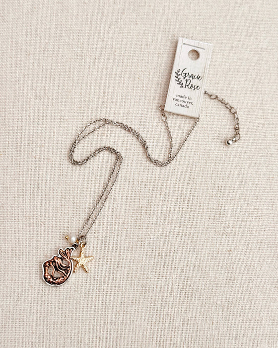 Pearl Mermaid Cluster Charm Necklace