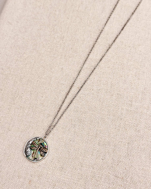 Dragonfly Abalone Charm Medallion Necklace