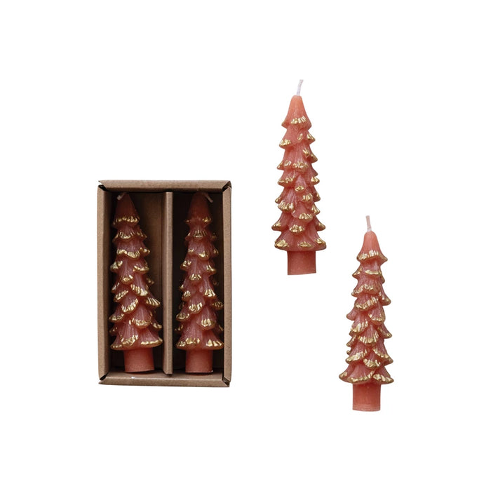 UNSCENTED TREE SHAPED TAPER CANDLES Gold tips