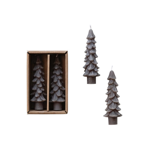 UNSCENTED TREE SHAPED TAPER CANDLES Pewter