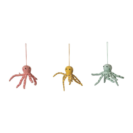 Handmade Wool Felt Octopus Ornament w/ Beads, 3 Colors