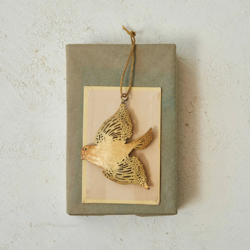 Metal Bird Ornament, Distressed Gold Finish