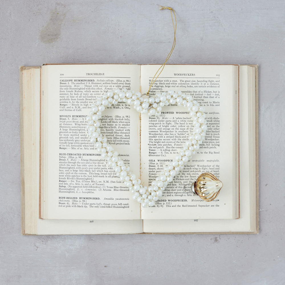 XT1029 Metal & Faux Pearl Beaded Heart Ornament, Cream Co