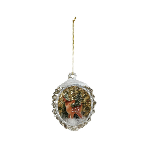 XT2339 Glass Diorama Ornament W Deer & Glitter Multi Color