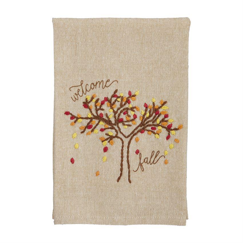 Welcome French Knot tea towel