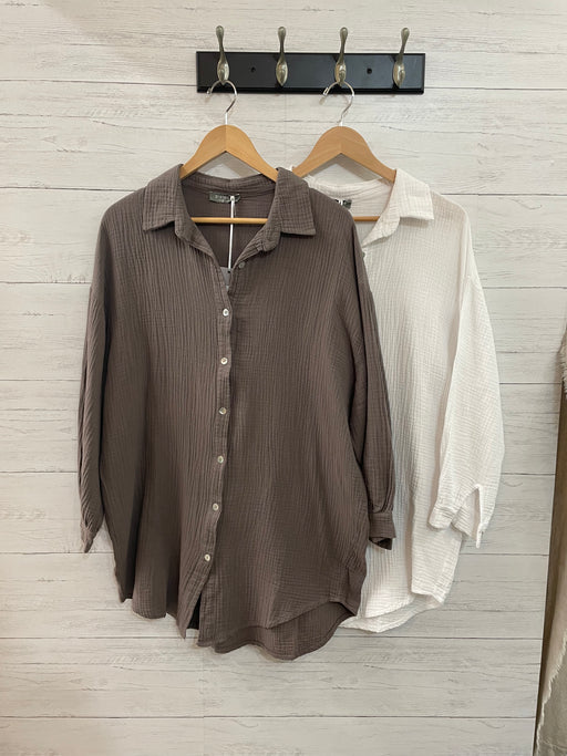 Waffled cotton button blouse D22171