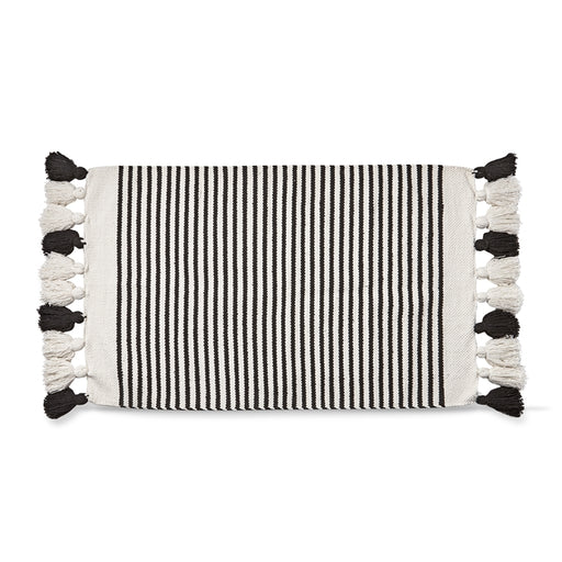 Black stripe rug with tassels 15026