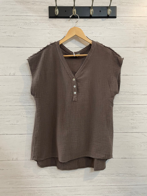 Waffled cotton cap sleeve blouse D222191