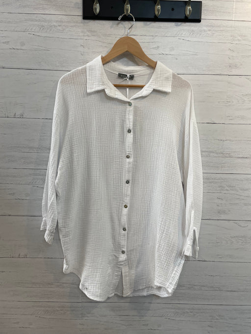 Waffled cotton button blouse D22171