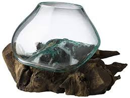 Hand Blown glass Vase on Teak Driftwood